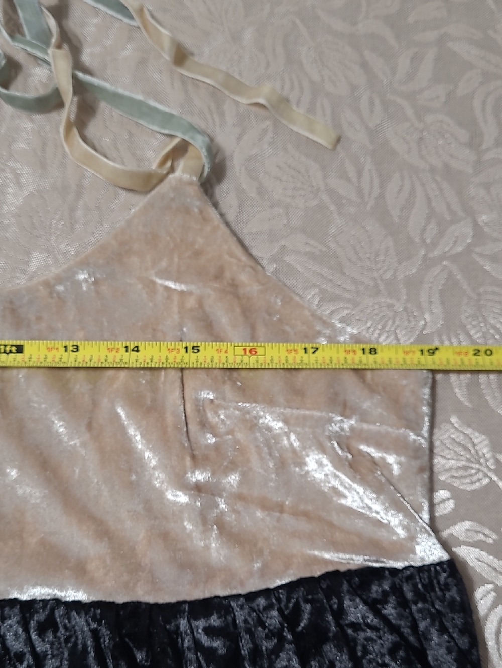 NWT POL Velvet Ruffle Babydoll Crop Top in Cream & Black w/ Cream & Gray Straps - Picture 9 of 15